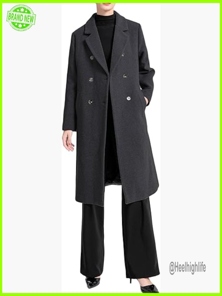 Women's Wool Trench Coat Double Breasted Mid-Long Overcoat Lapel Jacket